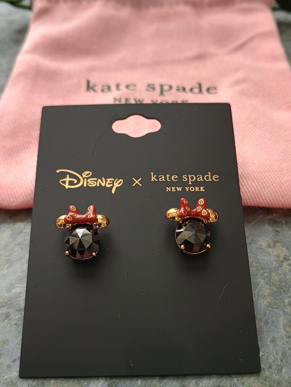 Kate Spade Disney Minnie Mouse Stud Earrings - Red Bow & Black Stone